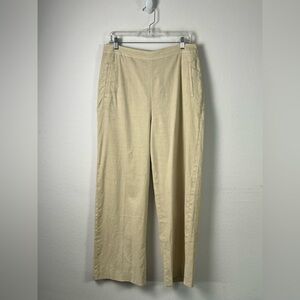 Ann Mashburn Beige Linen Cotton Elastane High Rise Wide Leg Trouser